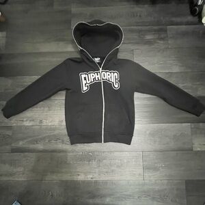 euphoric black full zip up hoodie streetwear